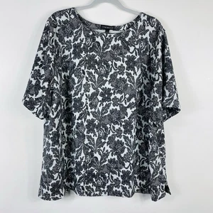 Blusa Top Lane Bryant Talla Grande 22 24 Estampado Floral Encaje Con Cordones Espalda Negra - Imagen 1 de 5