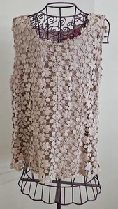 Catherine Malandrino Beige Crochet LACE Tank Top Blouse Cotton Full Back zip M - Picture 1 of 6