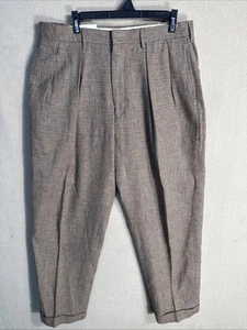 Pantalone uomo Polo Ralph Lauren 34x28 marrone Glen a quadri lino cotone plissettato polsini - Foto 1 di 11