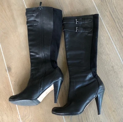 Botas altas COLE HAAN AIR D35580 Jalisa 8.5 B cuero hebillas con cremallera tacón alto hasta la rodilla Foto 1 de 4