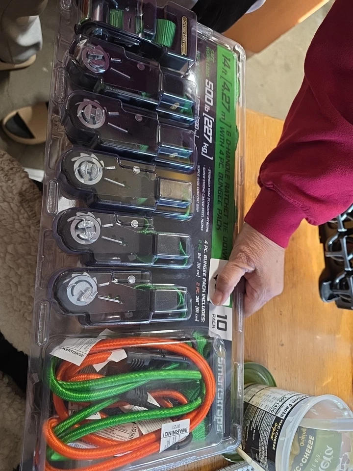 Juego de correas de amarre de trinquete con mango en D de 14 pies más inteligentes con paquete elástico Foto 1 de 1