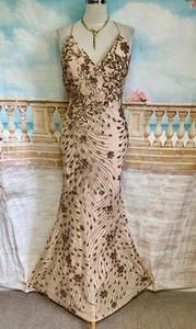 Prom Dress 12 Gold Sequin QUIZ Ballgown Crossback Backless Fishtail Train Deco - Picture 1 of 8