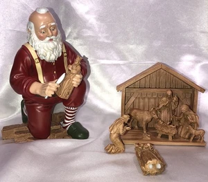 Hawthorne Village True Meaning of Christmas Santa Kneeling Carving Nativity - Picture 1 of 11