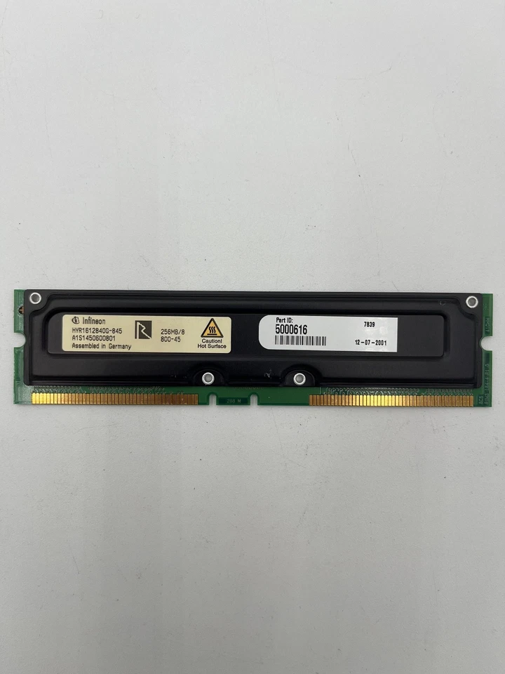 256MB Infineon Non-ECC RDRAM PC800-45 800MHz HYR1612840G-845 RIMM Rambus Memory - Image 1 of 1