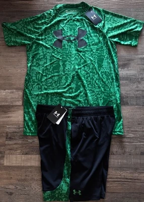 Nuevo con etiquetas Conjunto de Pantalones Cortos Under Armour YXL Verde/Negro LOGO GRANDE XL Foto 1 de 3