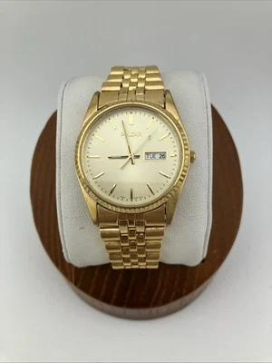 Vtg Pulsar Men 34mm Watch Gold Tone Gold Dial Presidential 7.25" Day/Date - RUNS - Image 1 of 4