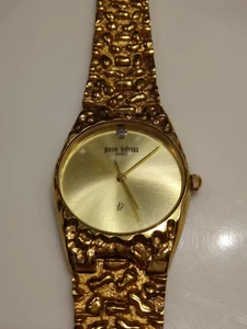 Reloj de cuarzo Pierre Bideaux enchapado en oro de 18 quilates estilo pepita de 8,5 pulgadas para hombre de 1980 - Imagen 1 de 4