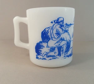 Hazel Atlas Davy Crockett Child's Mug - Milk Glass Blue Design - Picture 1 of 8