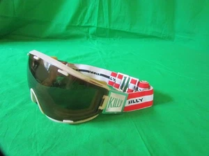 Gafas de esquí vintage Jean Claude Killy cromo metal logotipo rojo blanco correa años 70 - Imagen 1 de 5