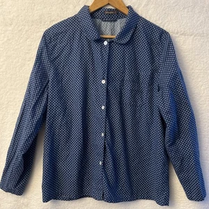 J. McLaughlin Women's Top Blue & White Button Down Long Sleeve Shirt Sz L Preppy - Picture 1 of 16