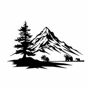 Adesivo Montagne e Orsi Sticker Camper Colore, Variante, Misura a Scelta - Foto 1 di 11