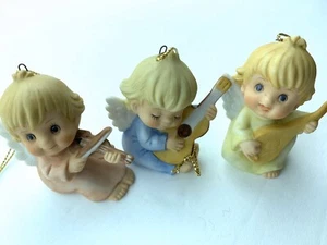 Musician Angel 2 in Porcelain Xmas Ornament Set of 3 Blonde Girl Violin Guitar - Picture 1 of 5