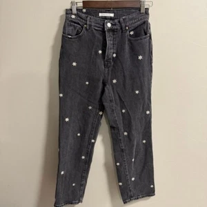 PacSun High Rise Straight Black Grey Floral Embroidered Crop Jeans 25 - Bild 1 von 5