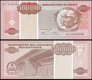 ANGOLA 500,000 KWANZAS REAJUSTADOS 1995 UNC SI,PORTRAIT OF JOSE EDUARDO DOS SANT - Picture 1 of 1