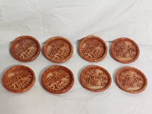 8 Vtg 3" Philippines Scenic Faux Wood Resin Relief Coasters Plates Shoemart - Picture 1 of 11