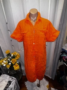 Bella Amore Dress Made in Italy 100% Linen Orange Button Down Size L/XL - Picture 1 of 11