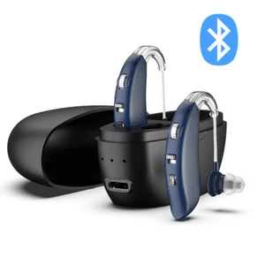 1 Pair Bluetooth Hearing Aid Rechargeable Invisible BTE Ear Aids & Charger Dock - Picture 1 of 15