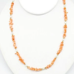 Vintage Angel Skin Coral 14Kt Gold & Rice Pearl Necklace 18" Delicate Feminine - Picture 1 of 11