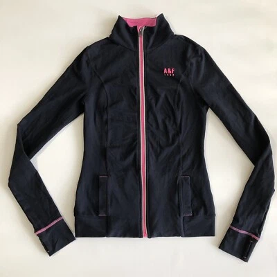 ABERCROMBIE & FITCH Women’s LS Reflective Thumbholes Pockets Black Top Sz XS - Image 1 of 4