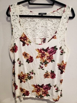 Camiseta sin mangas Ambiance para mujer con estampado floral talla 3XL espalda de encaje Foto 1 de 4