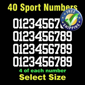 0-9 Zahlen Vinyl Aufkleber Abziehbild Blatt 40 EA Sport Schriftart - FARBE WEISS - YRBF - Bild 1 von 10