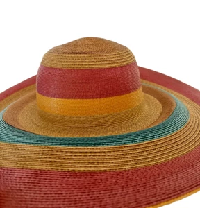 Frank Olive bunte breite Krempe Stroh Sonnenhut mit goldmetallic Akzenten R3 - Bild 1 von 6