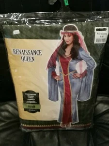 Renaissance Faire Queen 2 Pc Halloween Costume Size medium 6-8 Women Blue Red  - Picture 1 of 7