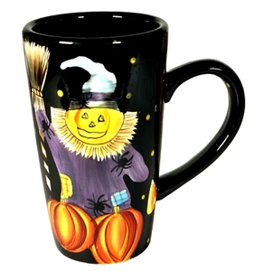 Laurie Gates Ware Halloween Tall Coffee Mug Pumpkins Scarecrow Jack-O-Lantern - Picture 1 of 4