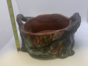 WELLER ART POTTERY DOUBLE HANDLE BOWL 8" WIDE 3 1/2 HIGH - Picture 1 of 7