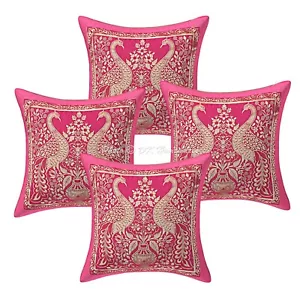 Sofa Decorative Brocade Throw Pillow Covers Peacock 30x30 cm Set Of 4 Cushion - Picture 1 of 6