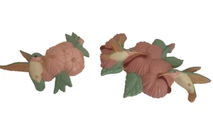 Hummingbirds Pink Green Plastic Wall Decor Burwood Set 2 1990's - Picture 1 of 4