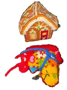 Vintage 1979 Patchwork Ornaments Charlene Gerrish 6.5” Pony Gingerbread house - Picture 1 of 9