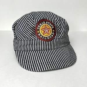 Vtg Texas State Railroad Conductor Hat YOUTH Stripe Snapback Cap KIDS Made USA - Picture 1 of 10