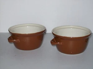Two Hall Mini Stoneware Brown Handled Bowls - Picture 1 of 2
