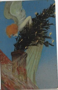 Ángel de Navidad de colores con árbol y chimenea postal alemana de Rafael Kirchner #5213 - Imagen 1 de 4