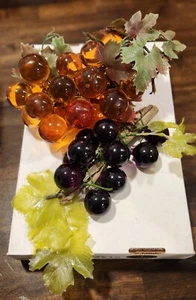 VTG 1.5" Glass Grape Cluster Leaves Retro MCM Purple (10) And Orange (24) - Picture 1 of 6