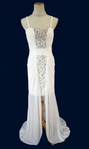 New $300 Terani Ivory Prom Formal Long Gown High Low Mermaid Dress Size 4 NWT - Picture 1 of 12