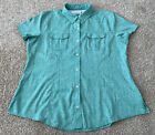 Magellan Fishing Vented Shirt Short Sleeve Button Up Green Classic Fit Women 2XL