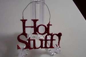 Valentine's Day KD Vintage Style "Hot Stuff" Glittered Wire Tin Ornament  - Picture 1 of 1