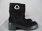 Moncler Boots Womens 36 Black Gold Designer Suede High Heel Chunky Tall Logo