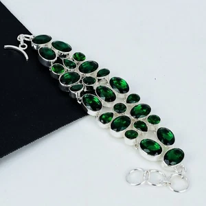 Green Tourmalin Gemstone Handmade 925 Sterling Silver Jewelry Bracelet For Women - Picture 1 of 4