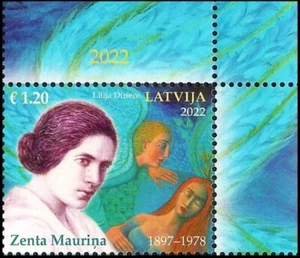 Latvia 2022 (23) Latvian writer and essayist Zenta Maurina - 125 (corner stamp) - Picture 1 of 1