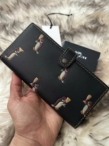 COACH 1941 Party Penguin Long Trifold Wallet BLACK GLOVETANNED LEATHER NWT! - Picture 1 of 18
