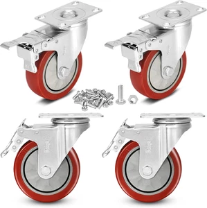 Set Di 4 Ruote per Mobili 4 Ruote Girevoli Mobili Con Freno + Viti - 100Mm Porta - Foto 1 di 12