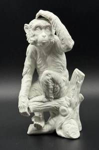 Vintage Monkey Ape Figurine White Porcelain Unglazed 8.5" Tall Beautiful Quality - Picture 1 of 8