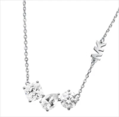 Collar Michael Kors Premium Estrás Plata Logo MK De Colección Foto 1 de 4