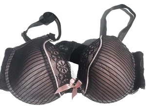BLACK FUCHSIA - Demi Push-Up Bra - BLACK LACE & PINK - Size 42C - NWOT - HTF - Picture 1 of 8