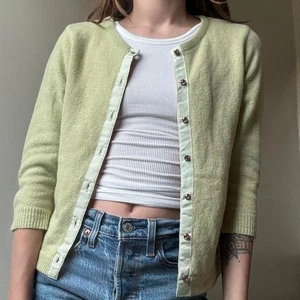 Free People Light Green Pink Cropped Cardigan XS 3/4 Sleeve - Picture 1 of 8
