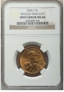 ER098 2000-P SAC$1 Sacagawea Dollar -- Ragged Edge Clip NGC MS66 - Picture 1 of 2