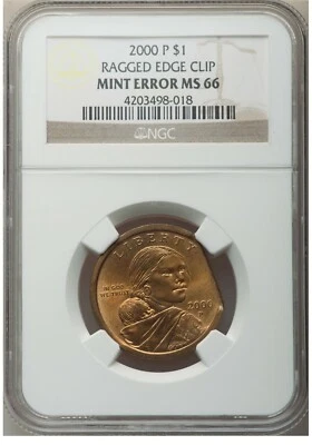 ER098 2000-P SAC$1 Sacagawea Dollar -- Ragged Edge Clip NGC MS66 - Image 1 of 2
